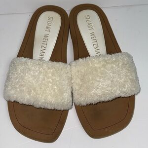 Sz 6 STUART WEITZMAN CAMMY SHEARLING STRAP FURRY SLIDE SANDALS